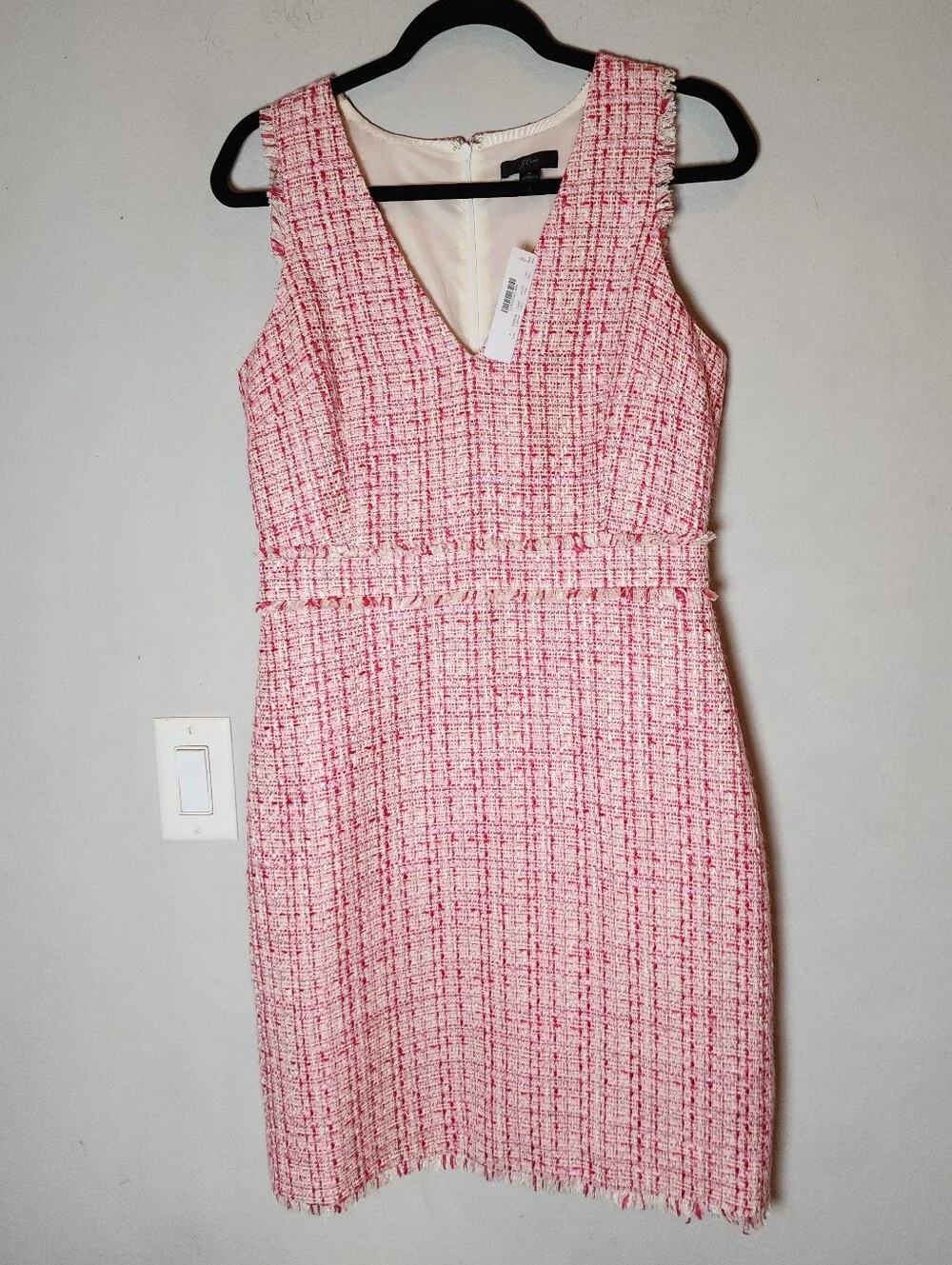 NWT J. Crew Pink Tweed Sleeveless V-neck Sheath Dress Women's Size 8 - Picture 16 of 16
